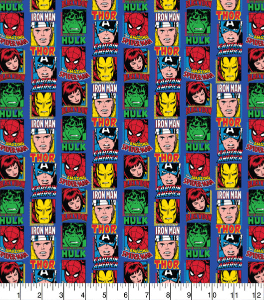 Cotton Fabric with Marvel Comic Characters - Hulk/Thor/Iron Man - 100% Cotton