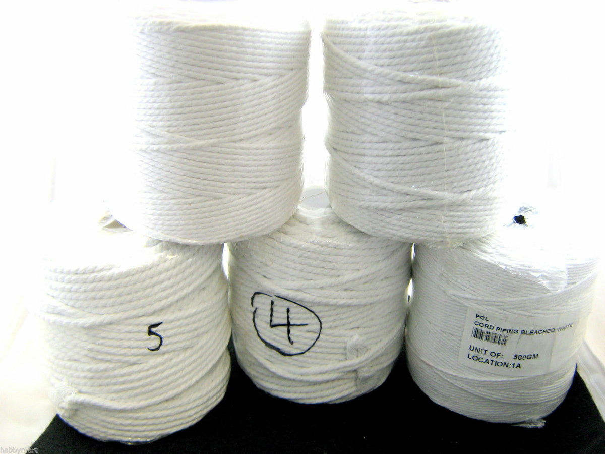 White Bleached 100% Cotton Cushion Piping Cord - Great for Macrame