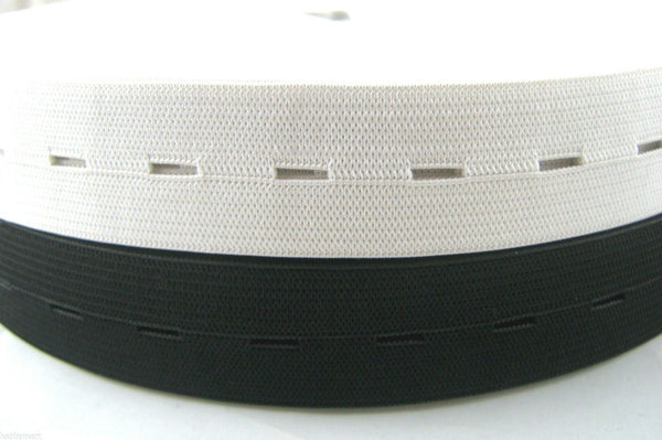 Buttonhole Elastic - Full Roll 30m Length -1" wide - 25mm approx Black or White