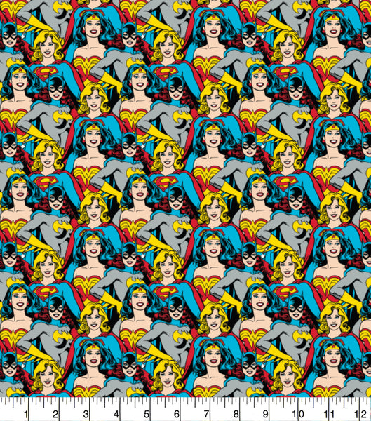 Cotton Fabric with Heroines Catwoman Superwoman Wonderwoman Theme 100% Cotton