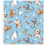 Sky Blue Cotton Fabric with Friendly Cats Printed Theme - Half Meter - Tom Cat