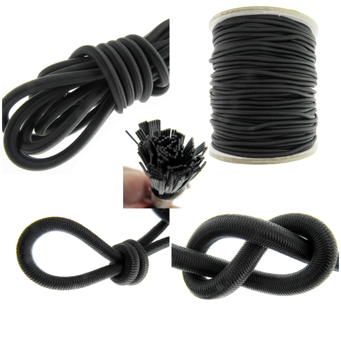 BLACK ELASTIC BUNGEE ROPE SHOCK CORD TIE DOWN ALL SIZES 3mm 5mm 6mm & 8mm