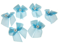 Mini Satin Ribbon Bows with Single Pearl - Choose From 20+ Colours - 22mm x 26mm