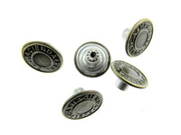 Round Hammer On Jean Buttons - 14mm Plastic Shank With Metal "Hacienda" Cap 3 - ThreadandTrimmings