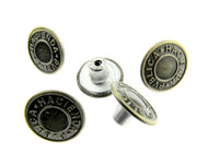 Round Hammer On Jean Buttons - 14mm Plastic Shank With Metal "Hacienda" Cap 3 - ThreadandTrimmings