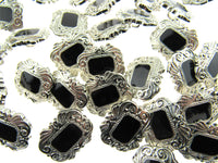 Elegant Art Deco Buttons with Shank in Antique Silver with Black Shiny Centre - ThreadandTrimmings