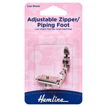Adjustable Zipper or Piping Foot by Hemline - Fits Most Machines - All Metal