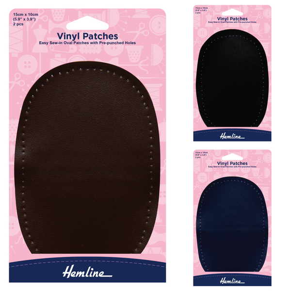 Leather Look Vinyl Sew On Patches with Pre Punched Holes 15cm x 10cm by Hemline