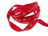 Red Narrow Grosgrain Merry Christmas Ribbon - 10mm Wide - 20m Roll - TCR0410