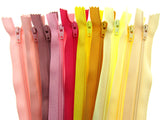 Nylon Closed End Zips - Rhubarb & Custard Sample Mix - 10 Pack -10 Sizes 6"- 22"