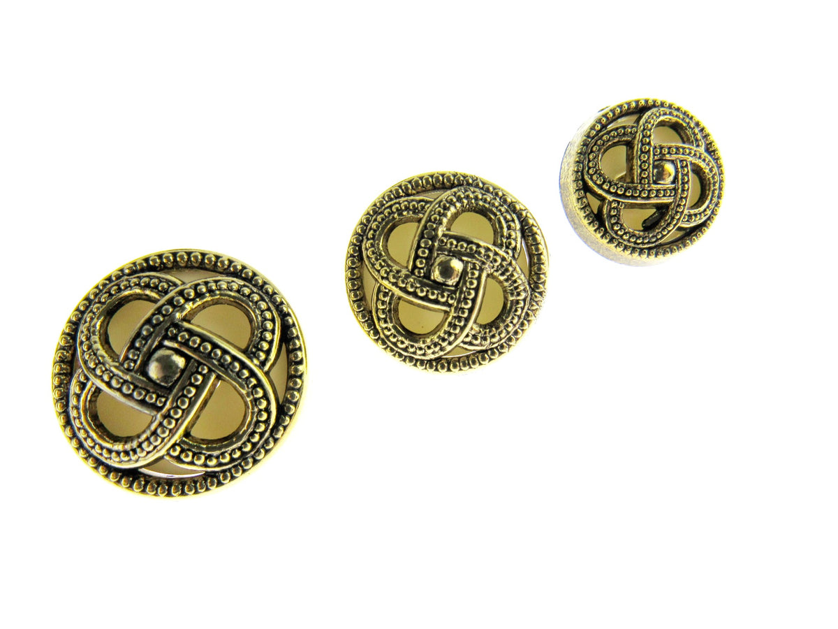 Round Celtic Coronet Shank Buttons - Antique Gold Contrasting Background CX6