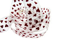 Heart Organza Ribbon with Red Love Hearts for Valentines Day - 5m x 25mm