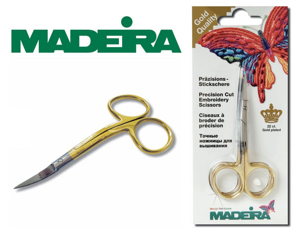 Double Curved Embroidery Scissors - Madeira Gold Plated Precision Cut Scissors