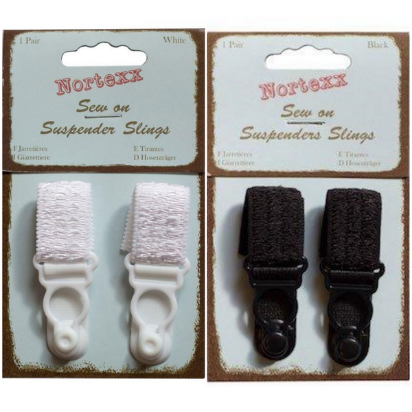 Sew On Suspender Slings in Black or White - Price for a Pair - 18mm - NSS