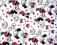 White Cotton Fabric with Digitally Printed Mickey & Minnie Disney LOVE Theme