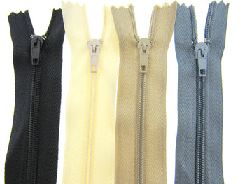Cushion zips in 4 colours, black, cream, grey and beige