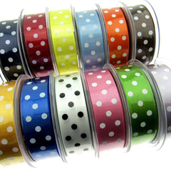 Picture showing beresfords satin ribbon with polka dots.  Angle picture