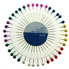 A front picture of a wheel of colour headed pins