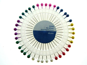A front picture of a wheel of colour headed pins