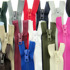 Plastic open and closed end zips.  