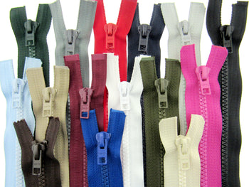 Plastic open and closed end zips.  
