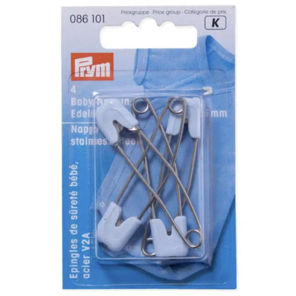 Baby Nappy Pins with Safety Lockable Cap 55mm Long Stainless Steel By Prym - ThreadandTrimmings