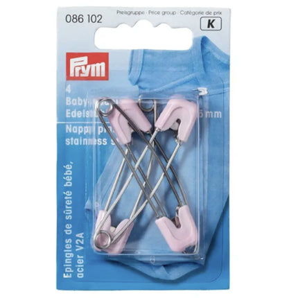 Baby Nappy Pins with Safety Lockable Cap 55mm Long Stainless Steel By Prym - ThreadandTrimmings