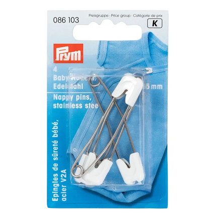 Baby Nappy Pins with Safety Lockable Cap 55mm Long Stainless Steel By Prym - ThreadandTrimmings