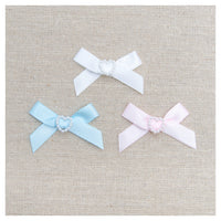 Small Satin Bow with 10mm Pearl Heart - Pink, White Blue - Choice of Pack Sizes