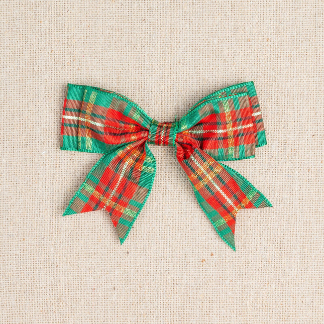 Tartan Christmas Double Bows - Ribbon Bows with Tails - 8cm - 4 Cols - 3 x Bows - ThreadandTrimmings