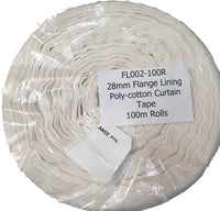 Flange Lining Curtain Tape 25mm 1 inch Wide Poly-Cotton - CT25FL