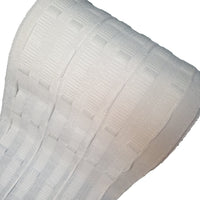 Close-up of a roll of white extra wide curtain tape on a white background