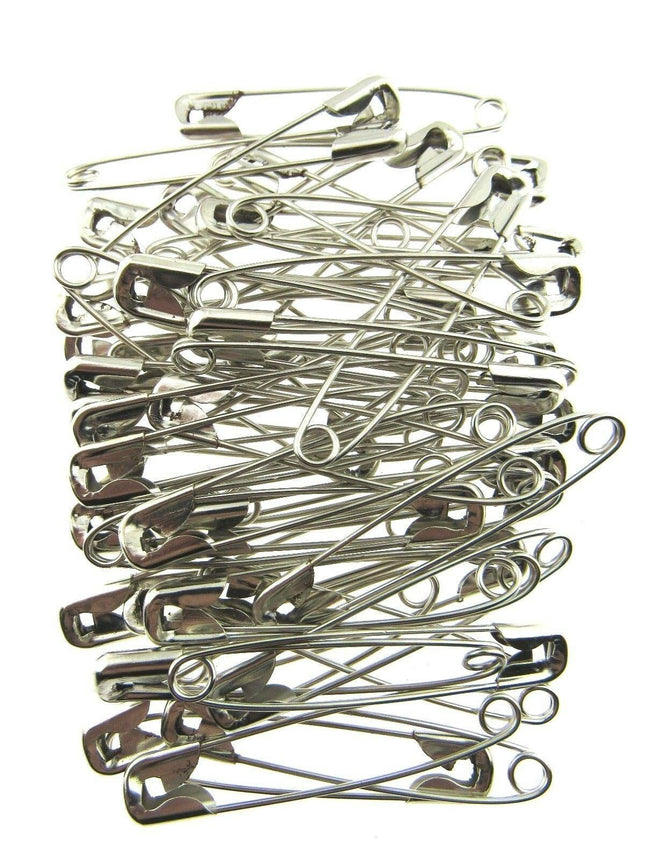 Safety Pins Nickel Plated Steel - 50 x 54mm / 2 Inch Long Approx - ThreadandTrimmings