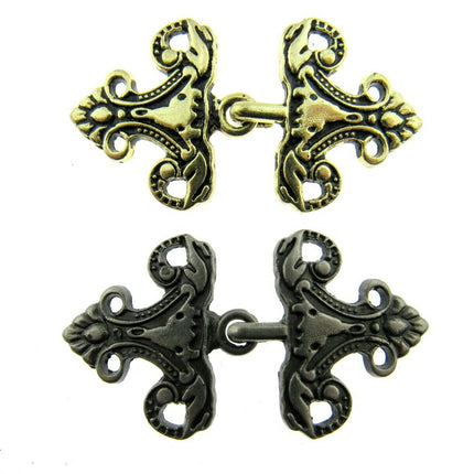 Oriental Style Frog Fastener Hook Clasp in Antique Gold or Silver 25mm CX33 - ThreadandTrimmings