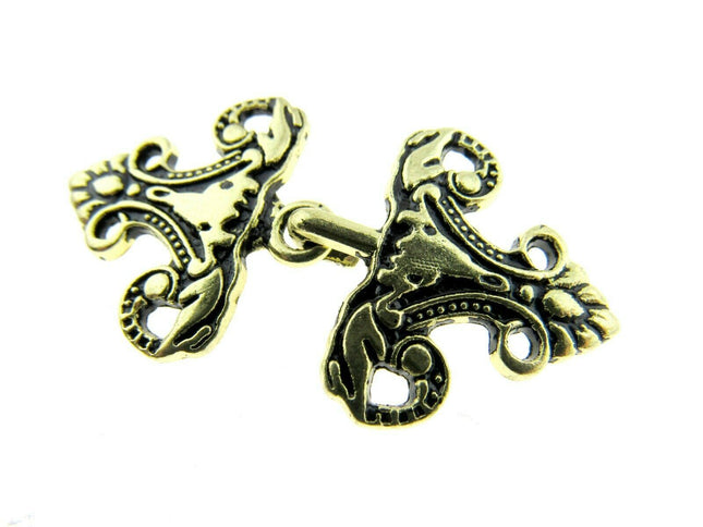 Oriental Style Frog Fastener Hook Clasp in Antique Gold or Silver 25mm CX33 - ThreadandTrimmings