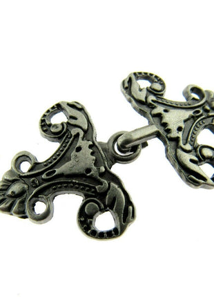 Oriental Style Frog Fastener Hook Clasp in Antique Gold or Silver 25mm CX33 - ThreadandTrimmings