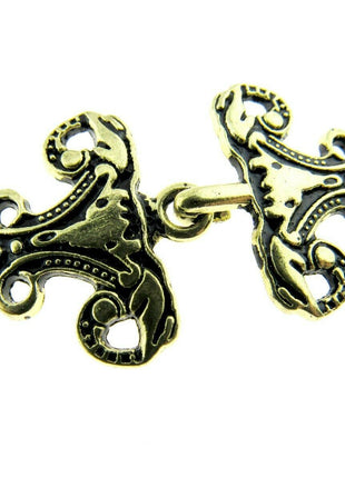 Oriental Style Frog Fastener Hook Clasp in Antique Gold or Silver 25mm CX33 - ThreadandTrimmings