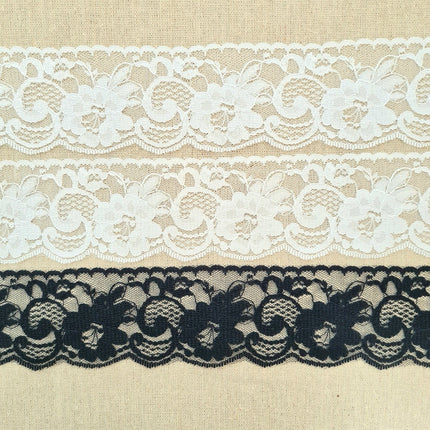 Flat Nylon Lace 55mm Wide Scalloped Edge Flower Pattern 3m 5660