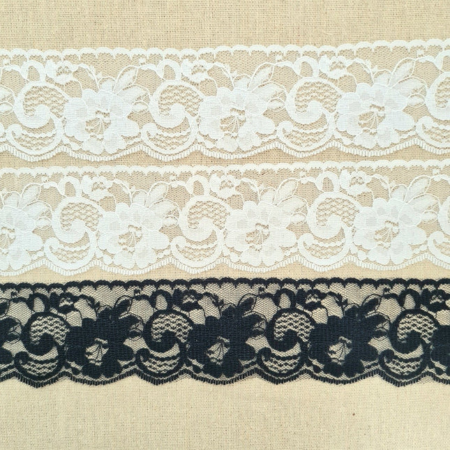 Flat Nylon Lace 55mm Wide Scalloped Edge Flower Pattern 3m 5660