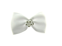 Satin Ribbon Bows With Pearl Ring - "Bow Tie Bows" - 14 Colours - (34mm x 22mm)