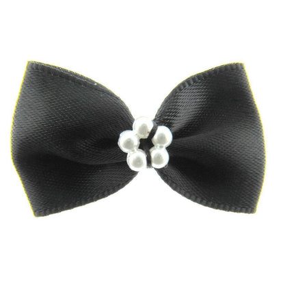 Satin Ribbon Bows With Pearl Ring - "Bow Tie Bows" - 14 Colours - (34mm x 22mm) - ThreadandTrimmings