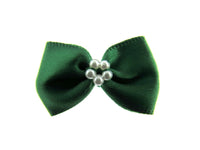 Satin Ribbon Bows With Pearl Ring - "Bow Tie Bows" - 14 Colours - (34mm x 22mm)