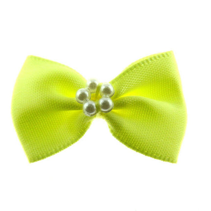 Satin Ribbon Bows With Pearl Ring - "Bow Tie Bows" - 14 Colours - (34mm x 22mm) - ThreadandTrimmings