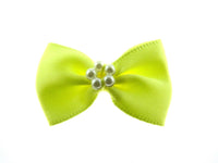 Satin Ribbon Bows With Pearl Ring - "Bow Tie Bows" - 14 Colours - (34mm x 22mm)