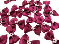 Satin Ribbon Bows With Pearl Ring - "Bow Tie Bows" - 14 Colours - (34mm x 22mm)