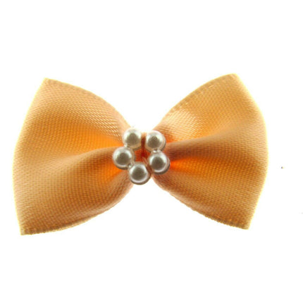 Satin Ribbon Bows With Pearl Ring - "Bow Tie Bows" - 14 Colours - (34mm x 22mm) - ThreadandTrimmings