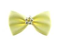 Satin Ribbon Bows With Pearl Ring - "Bow Tie Bows" - 14 Colours - (34mm x 22mm)