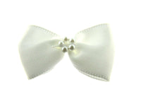 Satin Ribbon Bows With Pearl Ring - "Bow Tie Bows" - 14 Colours - (34mm x 22mm)