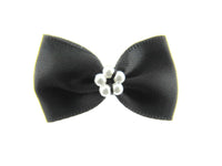 Satin Ribbon Bows With Pearl Ring - "Bow Tie Bows" - 14 Colours - (34mm x 22mm)