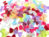 Satin Ribbon Bows With Pearl Ring - "Bow Tie Bows" - 14 Colours - (34mm x 22mm)